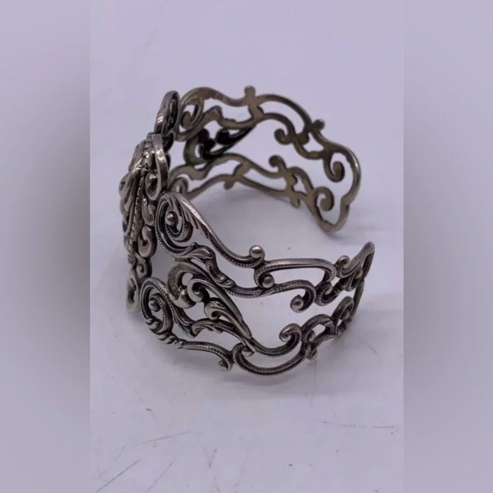 Sterling Silver Vintage Danecraft Filigree Art Nouveau Cuff Bracelet 6 inch - Picture 7 of 10